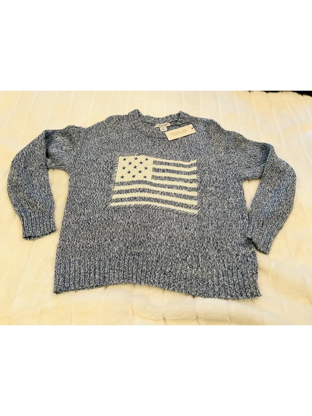 NEW Rachel Zoe Medium Light blue American Flag Sweater